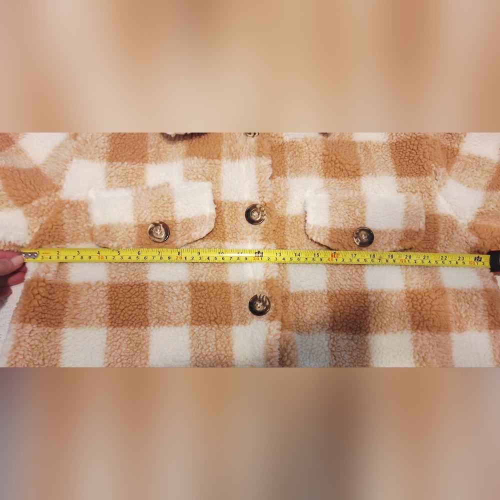 NWT Papa Vancouver Cozy Checkered Teddy Jacket - Brown and White Check - Picture 8 of 11